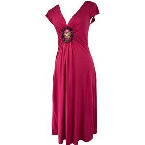 Prairie New York NWT Rose Pink‎ Y2K Gemstone Modal V-Neck Modal MIDI Dress M/C30